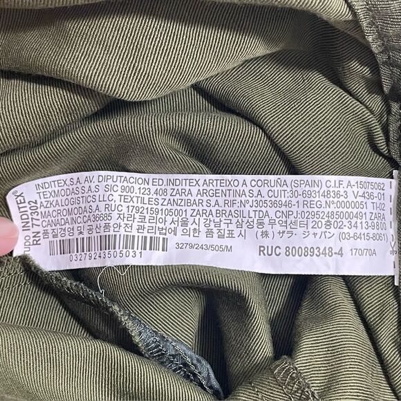 Zara Paperbag Waist Linen Blend Barrel Leg Pants Size MEDIUM Army Olive Green - Picture 7 of 8